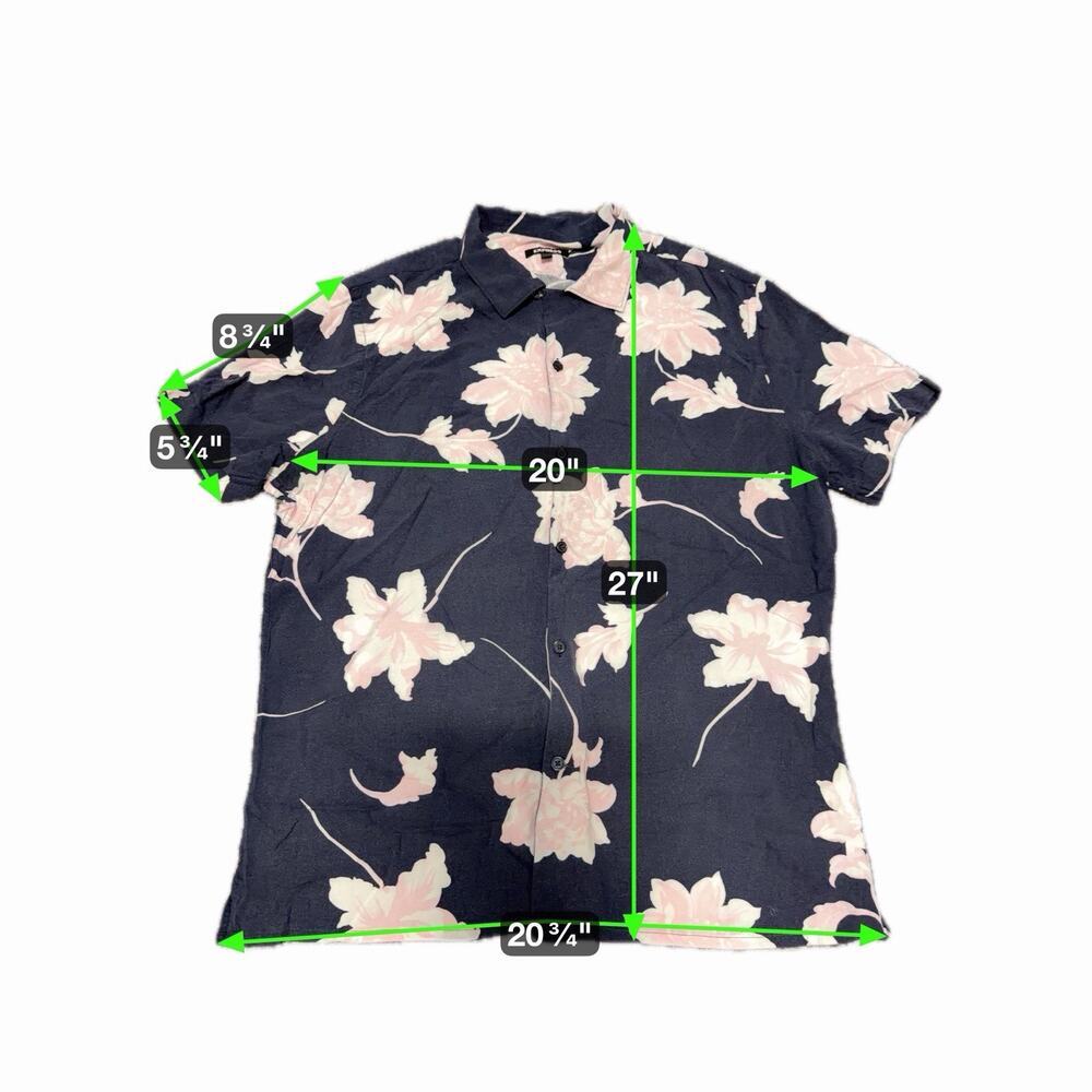 EXPRESS Navy Blue Floral Button Down Slim Shirt Size M - Picture 3 of 5